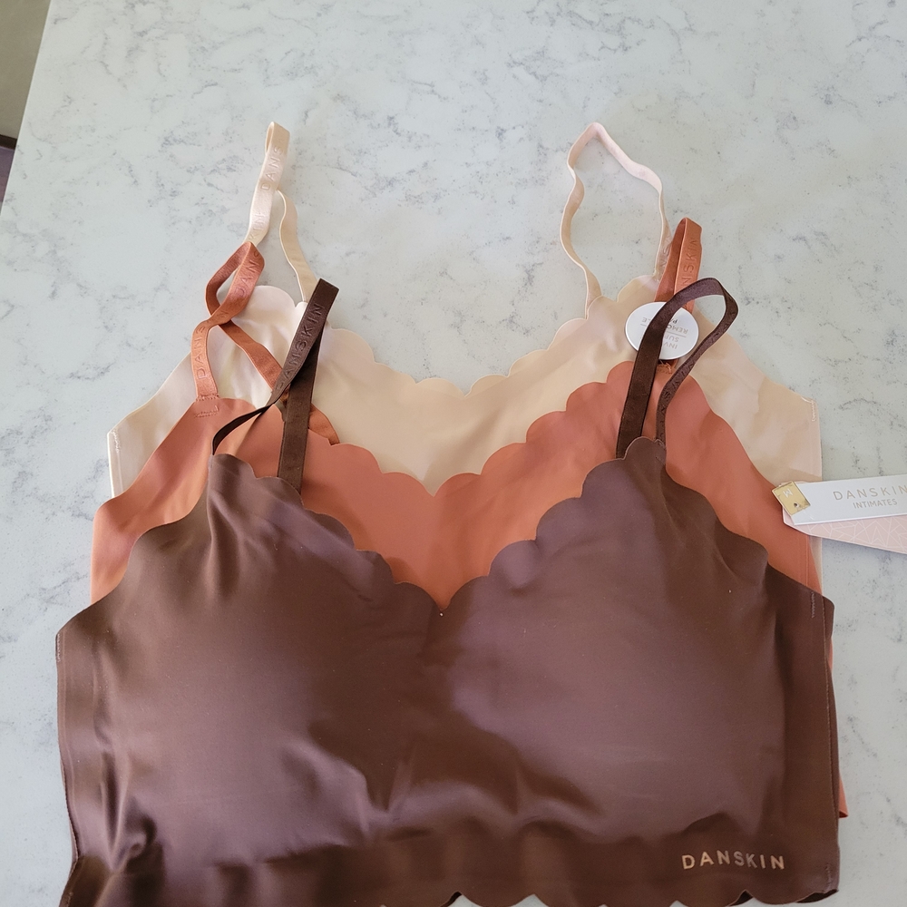 Danskin Women's Scalloped Bralette Trio - Brown, Tan, Cream